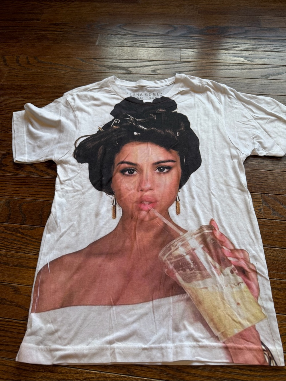 Selena Gomez White Graphic Short-Sleeve Tee with Photoreal Print
